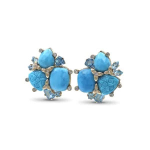 Stephen Dweck Luxury Turquoise 25ct Blue Topaz 4.1ct and Diamond 0.30ct Earring in 18K Gold< Earrings