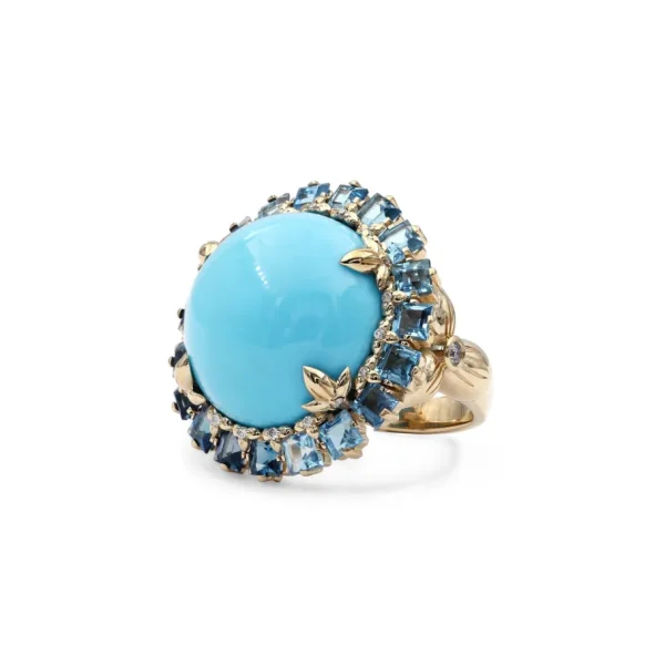 Stephen Dweck Luxury Turquoise 16.6ct Blue Topaz 3.9ct and Diamond 0.20ct Ring in 18K Gold< Rings