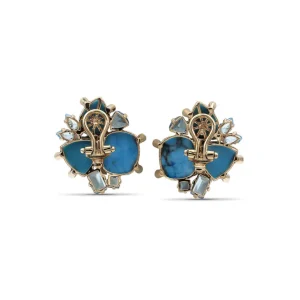 Stephen Dweck Luxury Turquoise 25ct Blue Topaz 4.1ct and Diamond 0.30ct Earring in 18K Gold< Earrings