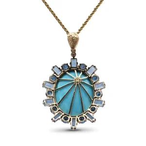 Stephen Dweck Luxury Turquoise 28ct Swiss and London Blue Topaz 11.3ct and Diamond 0.25ct Pendant in 18K Gold< Necklace