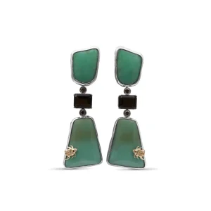 Stephen Dweck One of a Kind Chrysoprase Cognac Quartz and Diamond 0.21ct Earring in Sterling Silver with 18K Gold Adam< Earrings