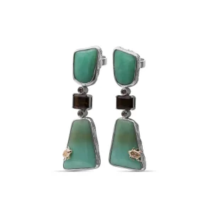 Stephen Dweck One of a Kind Chrysoprase Cognac Quartz and Diamond 0.21ct Earring in Sterling Silver with 18K Gold Adam< Earrings