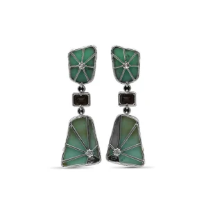 Stephen Dweck One of a Kind Chrysoprase Cognac Quartz and Diamond 0.21ct Earring in Sterling Silver with 18K Gold Adam< Earrings