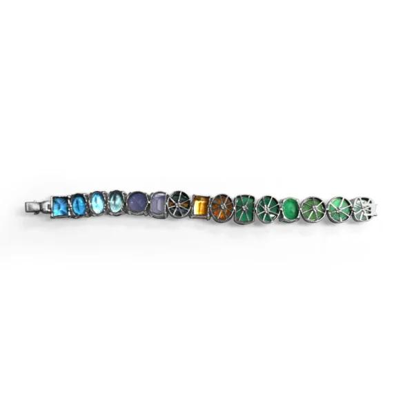 Stephen Dweck One of a Kind Facet Chalcedony Chrysoprase London Blue Topaz Citrine Natural Quartz over Facet Chalcedony Blue Topaz Natural Quartz over Calsilica Hand Carved Citrine and Diamond 0.09ct Bracelet in Sterling Silver with 18K Gold Diamond Pave Adam< Bracelets