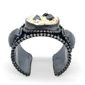 Stephen Dweck One of a Kind Faceted and Crystalized Hematite Cuff in Sterling Silver with Adam< Bracelets