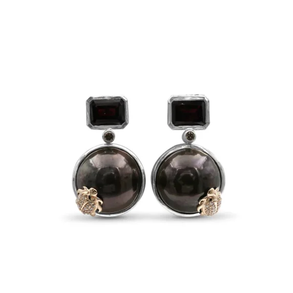 Stephen Dweck One of a Kind Garnet Brown Mabe Pearl and Diamond 0.20ct Earring in Sterling Silver with 18K Gold Diamond Pave Adam< Earrings