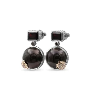 Stephen Dweck One of a Kind Garnet Brown Mabe Pearl and Diamond 0.20ct Earring in Sterling Silver with 18K Gold Diamond Pave Adam< Earrings