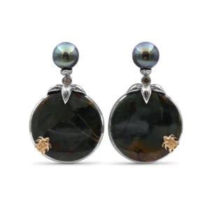 Stephen Dweck One of a Kind Green Pearl Green Ocean Jasper and Diamond 0.10ct Earring in Sterling Silver with 18K Gold Adam< Earrings