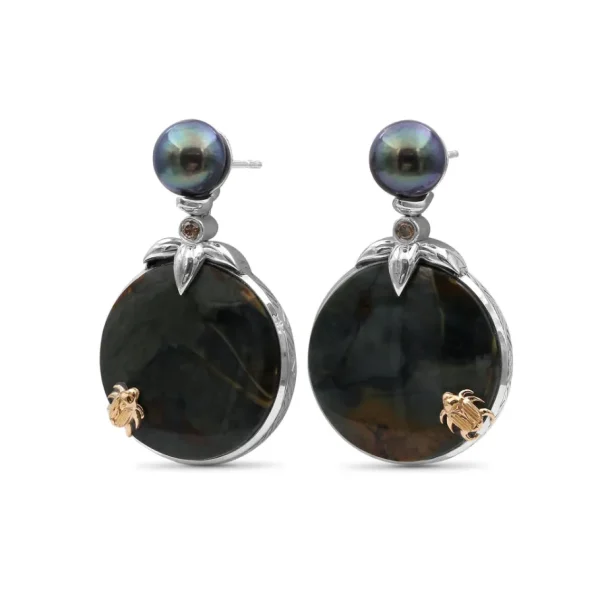 Stephen Dweck One of a Kind Green Pearl Green Ocean Jasper and Diamond 0.10ct Earring in Sterling Silver with 18K Gold Adam< Earrings