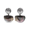 Stephen Dweck One of a Kind Grey Tihitian Shell Mabe Pearl Facet Top Blue Hair Rutilated Quartz and Diamond 0.15ct Earring in Sterling Silver with 18K Gold Diamond Pave Adam< Earrings