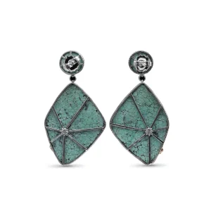 Stephen Dweck One of a Kind Half Carved Half Smooth Turquoise Turquoise and Diamond 0.35ct Earring in Sterling Silver with 18K Gold Diamond Pave Adam< Earrings