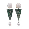 Stephen Dweck One of a Kind Hand Carved Mother of Pearl Green Agate Baroque Pearl and Diamond 0.30ct Earring in Sterling Silver with 18K Gold Flowers and Adam< Earrings