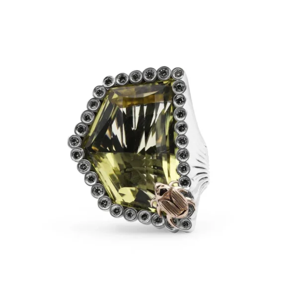 Stephen Dweck One of a Kind Lemon Citrine and Champagne Diamond 0.45ct Ring in Sterling Silver with 18K Gold Adam< Rings