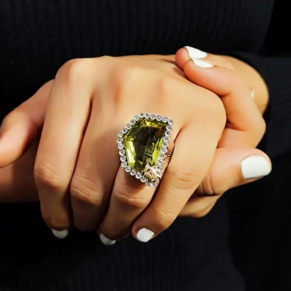 Stephen Dweck One of a Kind Lemon Citrine and Champagne Diamond 0.45ct Ring in Sterling Silver with 18K Gold Adam< Rings