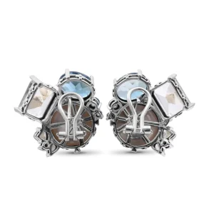 Stephen Dweck One of a Kind London Blue Topaz Natural Quartz White Mabe Pearl and Diamond 0.03ct Earring in Sterling Silver with 18K Gold Adam< Earrings