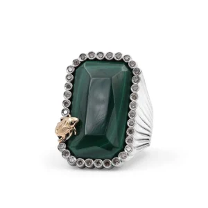 Stephen Dweck One of a Kind Malachite and Champagne Diamond 0.61ct Ring in Sterling Silver with 18K Gold Adam< Rings