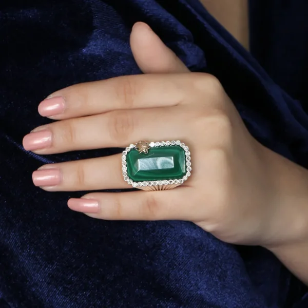 Stephen Dweck One of a Kind Malachite and Champagne Diamond 0.61ct Ring in Sterling Silver with 18K Gold Adam< Rings