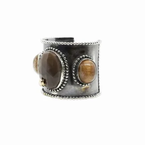 Stephen Dweck One of a Kind Moonstone Rutilated Quartz Beaded Cuff in Sterling Silver with 18K Gold Adam< Bracelets