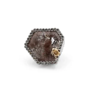 Stephen Dweck One of a Kind Moss Agate 48.5ct and Champagne Diamond 0.40ct Ring in Sterling Silver with 18K Gold Adam< Rings