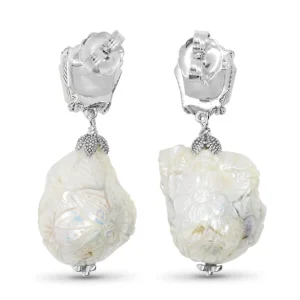 Stephen Dweck One of a Kind Natural Quartz Mother Pearl and Hand Carved Baroque Pearl Earrings in Sterling Silver with 18K Gold Adam< Earrings