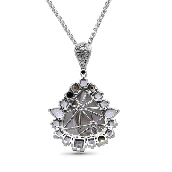 Stephen Dweck One of a Kind Natural Quartz White Pearl Grey Pearl Labradorite Smooth Phantom Quartz and Diamond 0.11ct Pendant in Sterling Silver with 18K Gold Diamond Pave Adam< Necklace