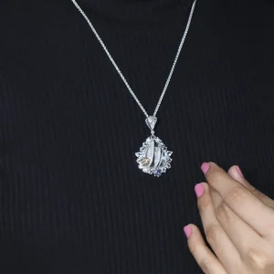 Stephen Dweck One of a Kind Natural Quartz White Pearl Grey Pearl Labradorite Smooth Phantom Quartz and Diamond 0.11ct Pendant in Sterling Silver with 18K Gold Diamond Pave Adam< Necklace