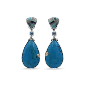 Stephen Dweck One of a Kind Pastel color mosaic Blue Topaz Turquoise and Champagne Diamond 0.19ct Earring in Sterling Silver with 18K Gold Adam< Earrings