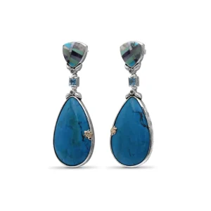 Stephen Dweck One of a Kind Pastel color mosaic Blue Topaz Turquoise and Champagne Diamond 0.19ct Earring in Sterling Silver with 18K Gold Adam< Earrings