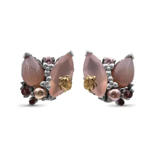 Stephen Dweck One of a Kind Pink Tourmaline Rose Gold Pearl Smooth Pink Chalcedony Pink Chalcedony Earring in Sterling Silver with 18K Gold Adam< Earrings