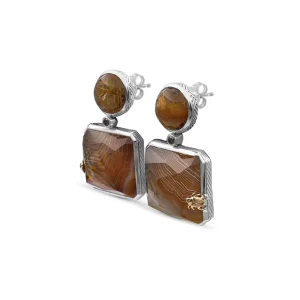 Stephen Dweck One of a Kind Red Hair Rutilated Quartz Natural Quartz Agate and Champagne Diamond 0.15ct Earring in Sterling Silver with 18K Gold Adam< Earrings