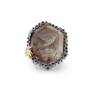 Stephen Dweck One of a Kind Rutilated Quartz and Champagne Diamond 0.35ct Ring in Sterling Silver with 18K Gold Adam< Rings