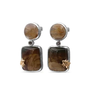 Stephen Dweck One of a Kind Smooth Bruneau Jasper Smooth Gold Hair Rutilated Quartz and Diamond 0.10ct Earring in Sterling Silver with 18K Gold Adam< Earrings