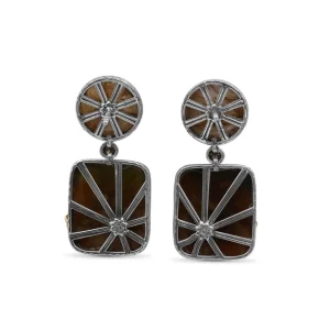 Stephen Dweck One of a Kind Smooth Bruneau Jasper Smooth Gold Hair Rutilated Quartz and Diamond 0.10ct Earring in Sterling Silver with 18K Gold Adam< Earrings