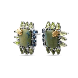 Stephen Dweck One of a Kind Smooth Green Turquoise Peridot and Facet London Blue Topaz Earring in Sterling Silver with 18K Gold Adam< Earrings