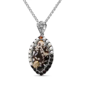 Stephen Dweck One of a Kind Smooth Peanut Wood Orange Sunstone Smooth Smoky Quartz White Pearl and Diamond 0.11ct Pendant in Sterling Silver with 18K Gold Diamond Pave Adam< Necklace