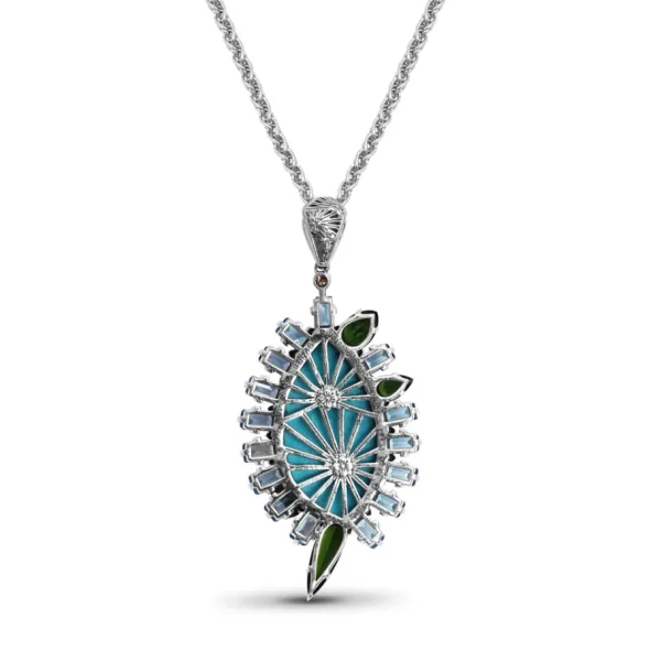 Stephen Dweck One of a Kind Turquoise Green Tourmaline Blue Topaz 18K Gold Bezel and Diamond 0.15ct Pendant in Sterling Silver with 18K Gold Diamond Pave Adam< Necklace