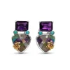 Stephen Dweck One of a Kind Turquoise Pastel Color Mosaic Amethyst Earring in Sterling Silver with 18K Gold Adam< Earrings