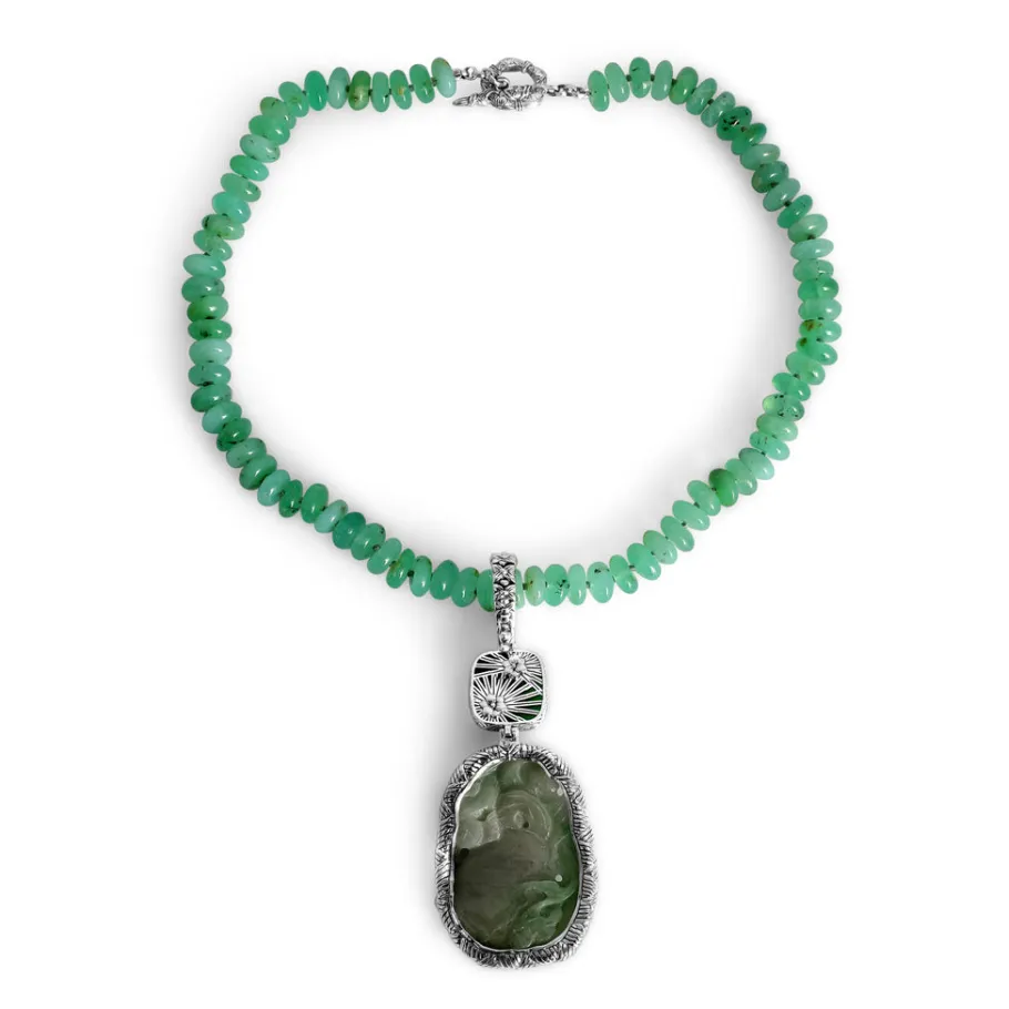 one_of_a_kind_vintage_han_2-2.webp Stephen Dweck One of a Kind Vintage Hand Carved Jade Faceted Chrysoprase and Chrysoprase Bead Necklace in Sterling Silver with 18K Gold Adam< Necklace