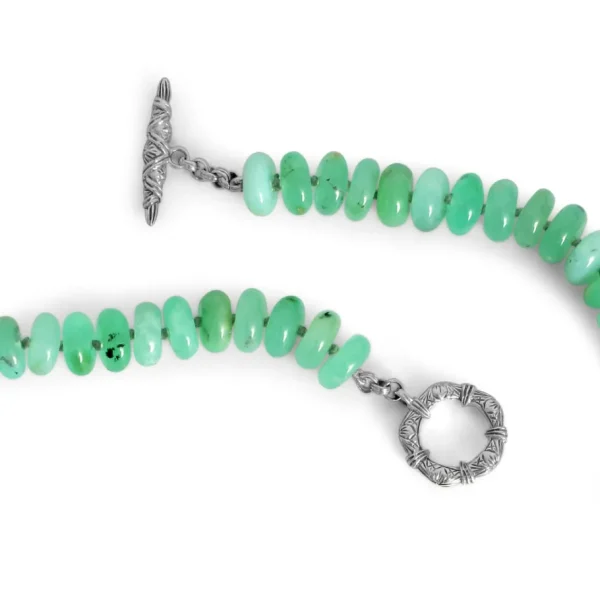 Stephen Dweck One of a Kind Vintage Hand Carved Jade Faceted Chrysoprase and Chrysoprase Bead Necklace in Sterling Silver with 18K Gold Adam< Necklace