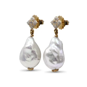 Stephen Dweck Pearlicious 20 x 15 White Baroque Pearl and White Diamond 0.30ct Earring in 18K Gold< Earrings