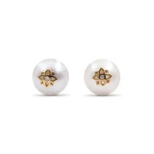 Stephen Dweck Pearlicious 10mm White Pearl and White Diamond Earring in 18K Gold< Earrings