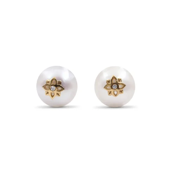 Stephen Dweck Pearlicious 10mm White Pearl and White Diamond Earring in 18K Gold< Earrings