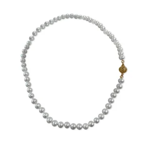 Stephen Dweck Pearlicious 8mm White Pearl Necklace in with Signature Flower Clasp 18k Gold< Necklace