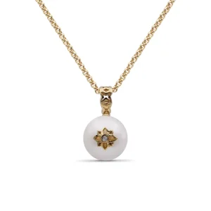 Stephen Dweck Pearlicious 10mm White Pearl and White Diamond Pendant in 18K Gold< Necklace