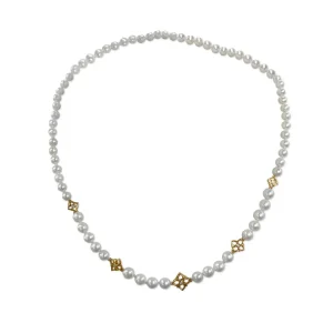 Stephen Dweck Pearlicious 4-6mm White Pearl and White Diamond 0.10ct Necklace in 18K Gold< Necklace