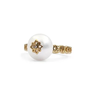 Stephen Dweck Pearlicious 10mm White Pearl and White Diamond Ring in 18K Gold< Rings