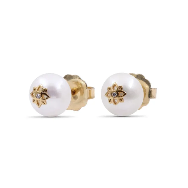 Stephen Dweck Pearlicious 10mm White Pearl and White Diamond Earring in 18K Gold< Earrings