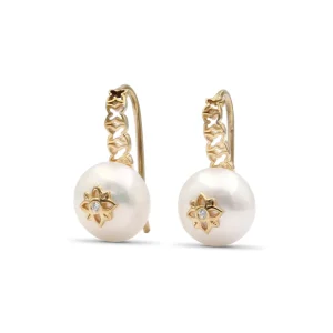 Stephen Dweck Pearlicious 10mm White Pearl and White Diamond Earring in 18K Gold< Earrings