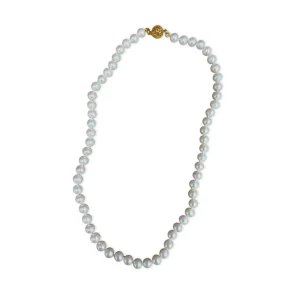 Stephen Dweck Pearlicious 8mm White Pearl Necklace in with Signature Flower Clasp 18k Gold< Necklace