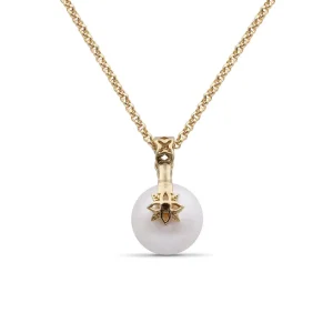 Stephen Dweck Pearlicious 10mm White Pearl and White Diamond Pendant in 18K Gold< Necklace